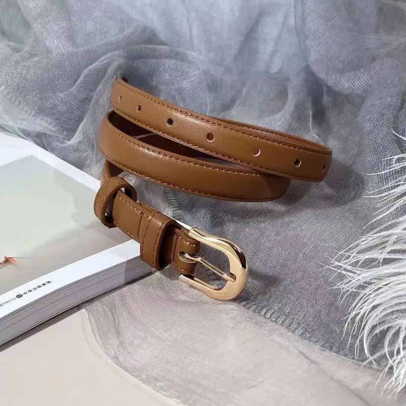 Slim PU Leather Belt – Versatile Western-Style Waist Belt for Women & Men