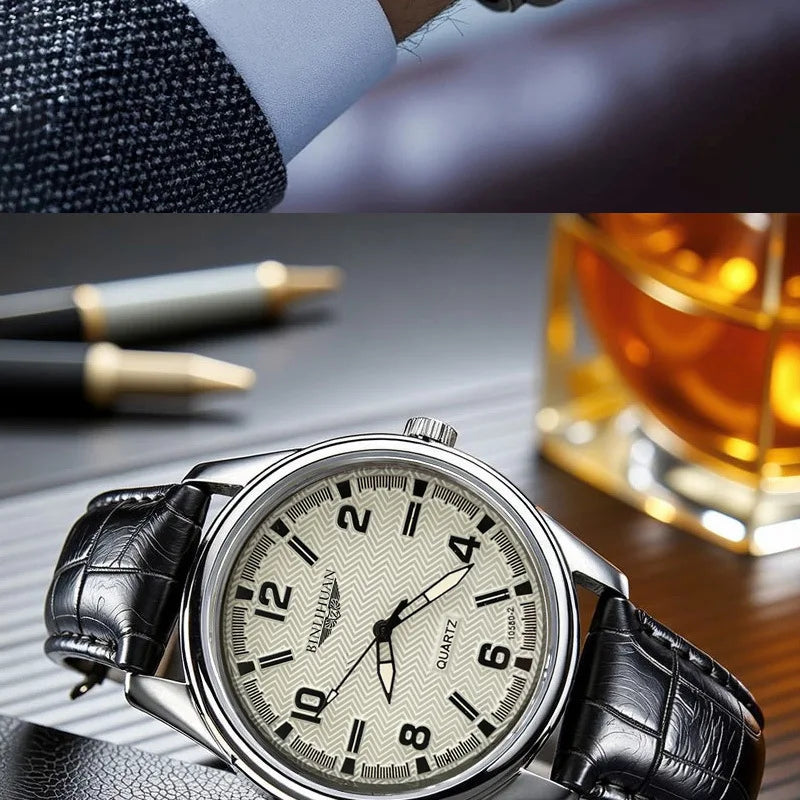 Men's Leather Strap Quartz Watch