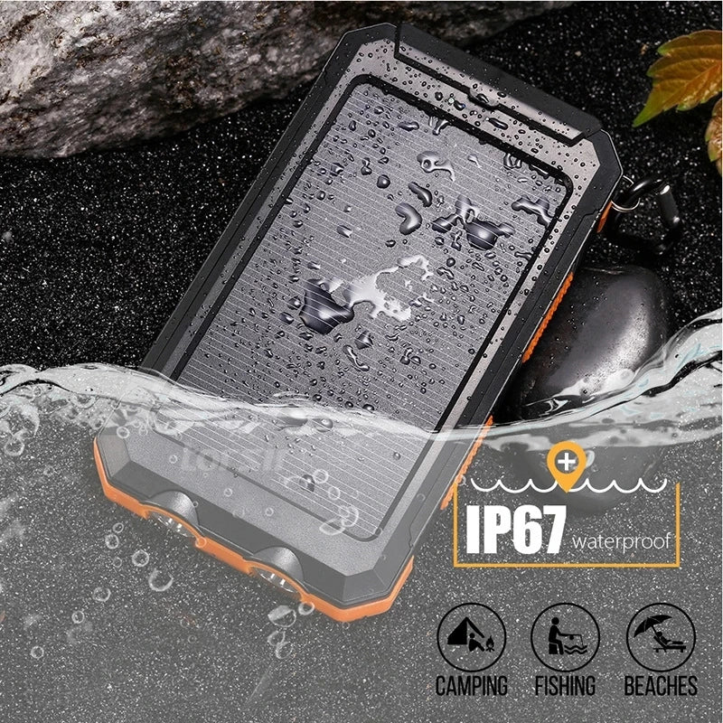Solar Power Bank 80000mAh – Portable Charger with LED Flashlight & Compass