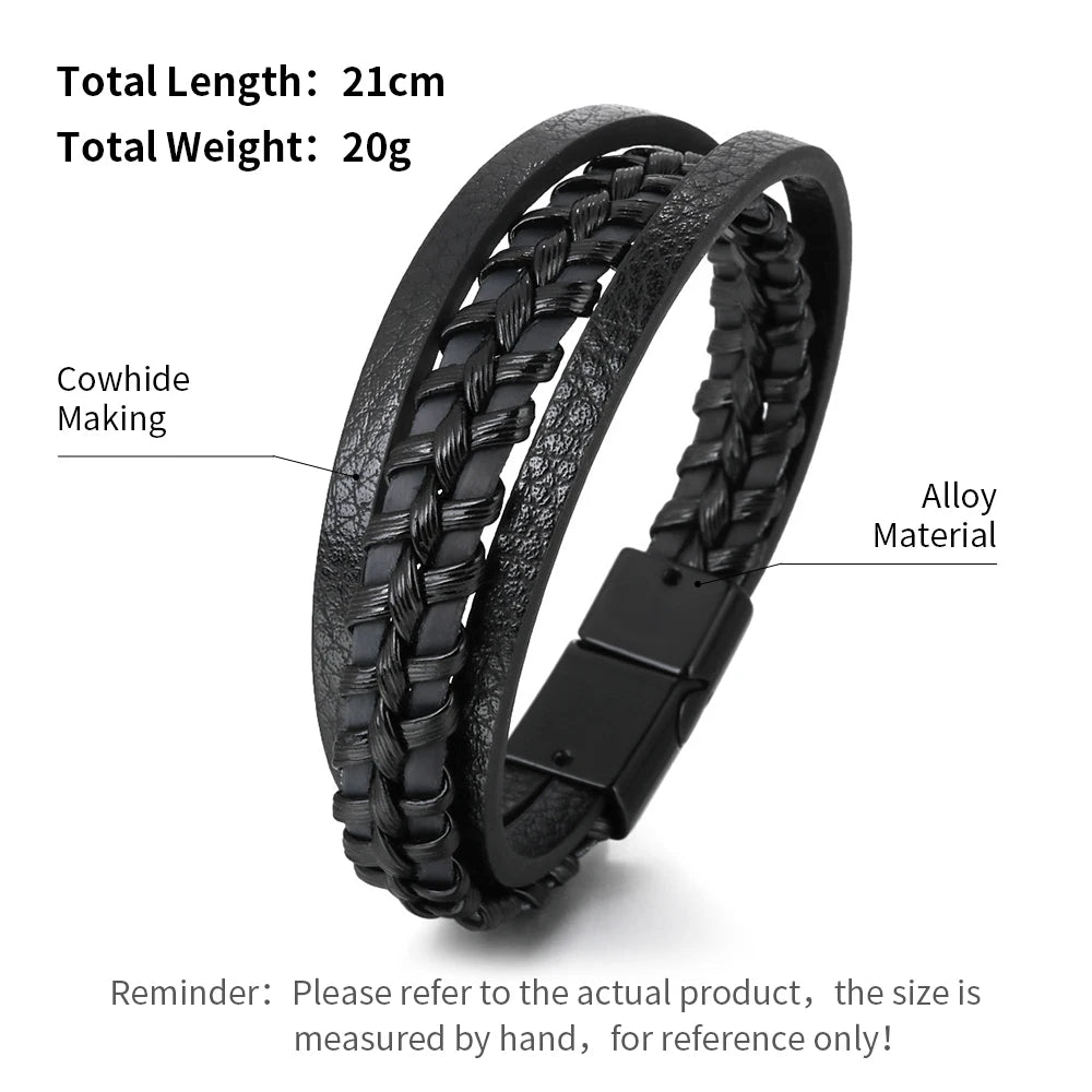Men's Stainless Steel Leather Bracelet — Braided