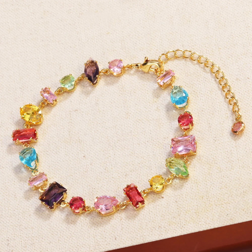 18K Gold Plated Rainbow CZ Choker Necklace & Bracelet – Colorful Cubic Zirconia | Women's Party Jewelry
