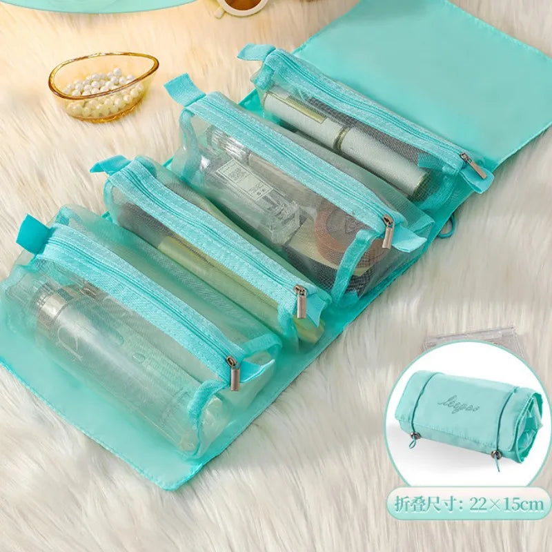 4-in-1 Detachable Makeup Bag – Foldable Large Capacity Travel Toiletry Organizer