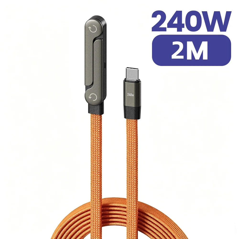 240W USB-C to USB-C Cable – 2-in-1 with Foldable Phone Holder, Fast Charge & Data