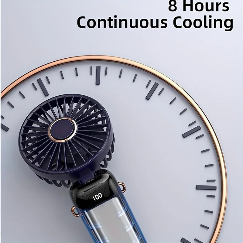 Portable Mini Fan – 6 Speeds, LED Light, USB Rechargeable & Foldable