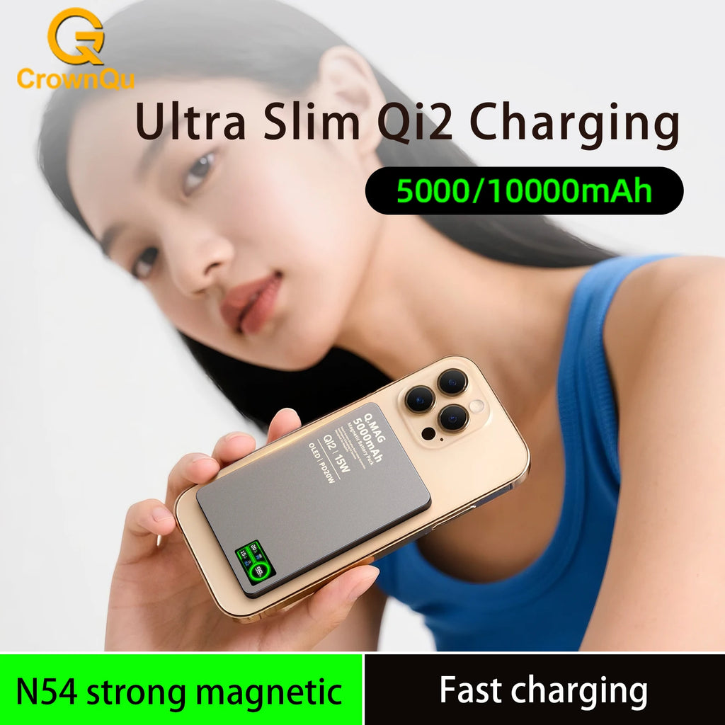 3-in-1 Magnetic Power Bank – Qi2.1, 15W Wireless, LCD Screen, 5000/10000mAh, for iPhone & Apple Watch