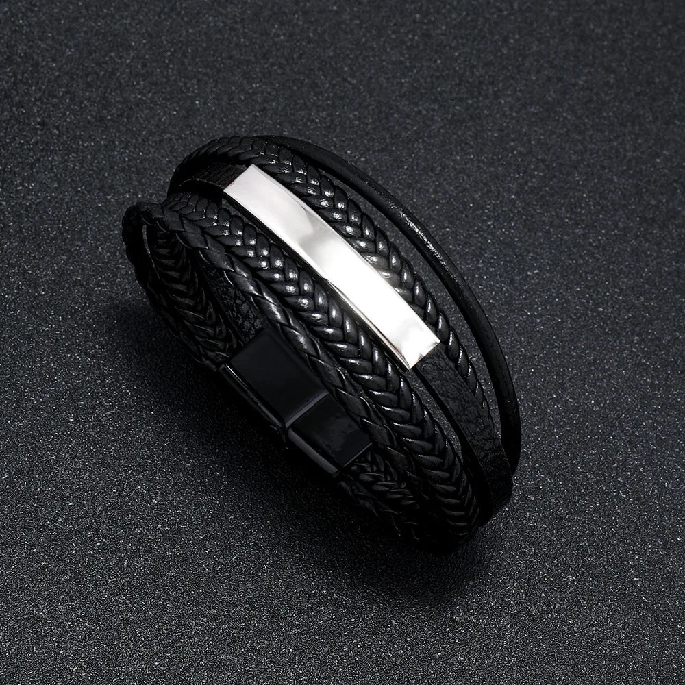 Men's Stainless Steel Leather Bracelet — Braided