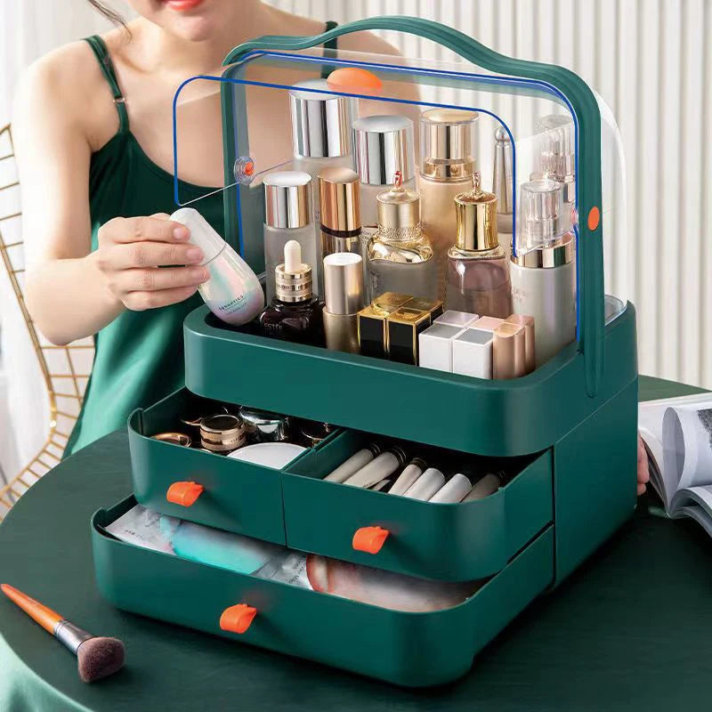 Desktop Makeup Organizer with Drawer – Dust-Proof Cosmetic Storage Box & Shelf