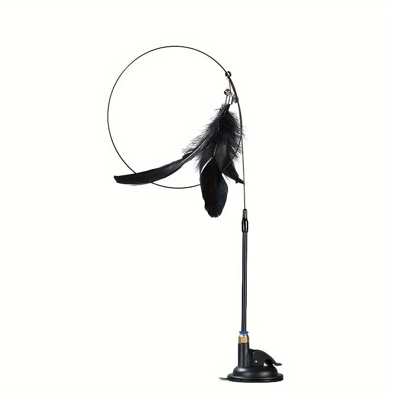 Cat Feather Wand Teaser – Interactive Bell & Feather Toy with Suction Cup Base
