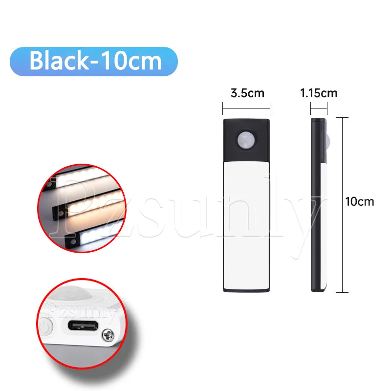 LED Bar Light with Motion Sensor – USB Rechargeable Cabinet Light (10–50cm)