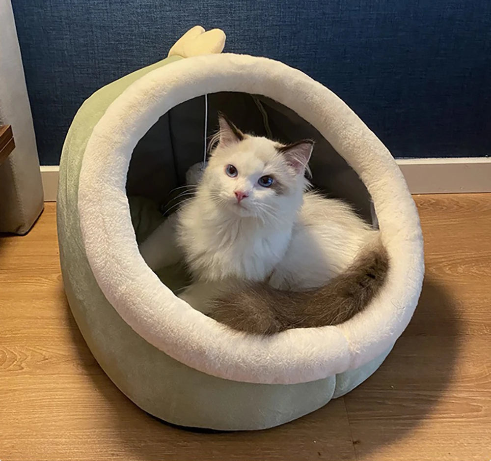 Deep Sleep Cat Bed – Foldable Cartoon Pet Cave with Removable Washable Cushion