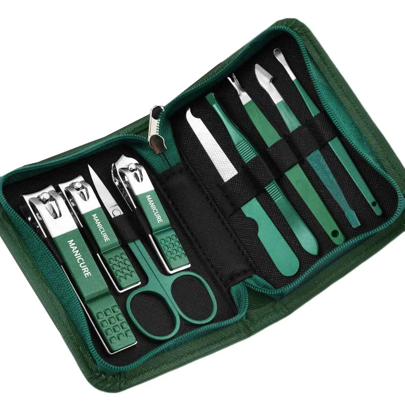 Kit Manucure Professionnel en Acier Inoxydable – Étui Cuir, Homme & Femme