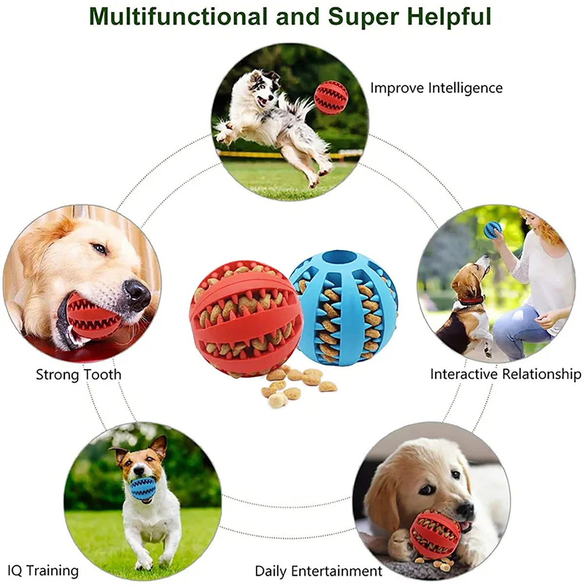 Rubber Chew Toy Ball for Dogs & Cats – Non-Toxic, Bite-Resistant, Treat Feeder & Teeth Cleaning