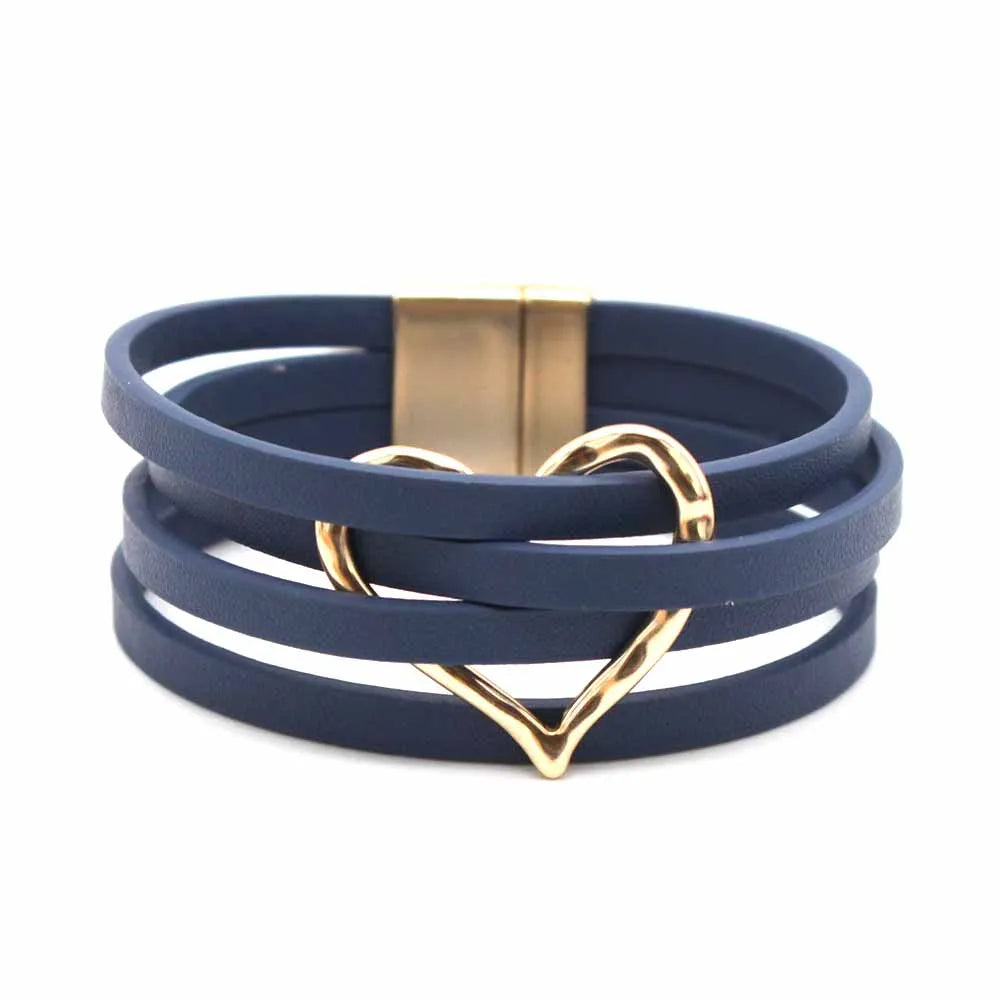 Leather Wrap Bracelet — Multilayer Wide Cuff