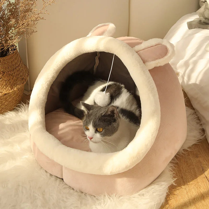 Deep Sleep Cat Bed – Foldable Cartoon Pet Cave with Removable Washable Cushion