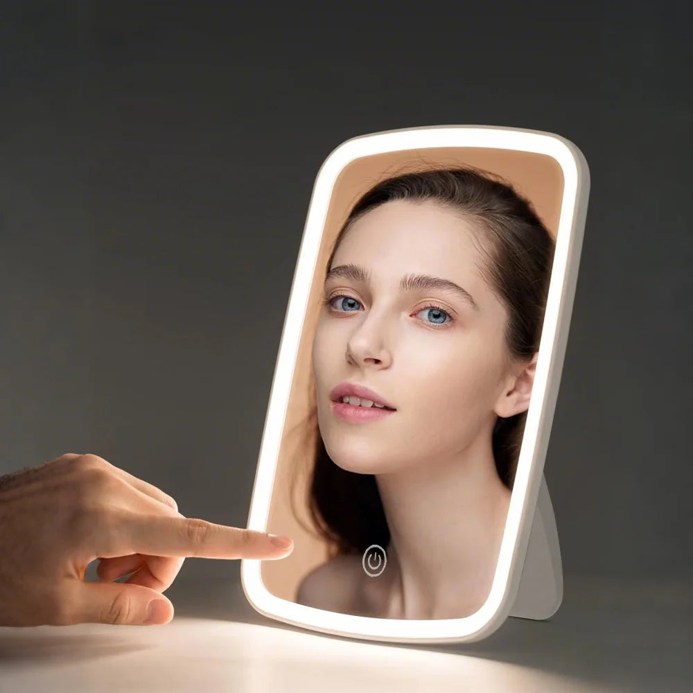 LED Makeup Mirror with Stand – Foldable, Touch Screen, Portable Vanity Mirror