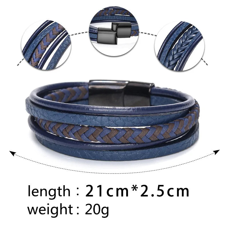 Men's Stainless Steel Leather Bracelet — Braided
