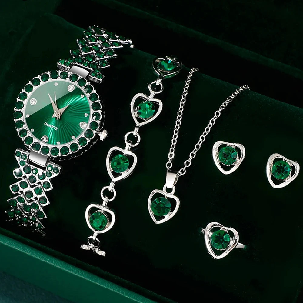 Women's Rhinestone Heart Jewelry Set