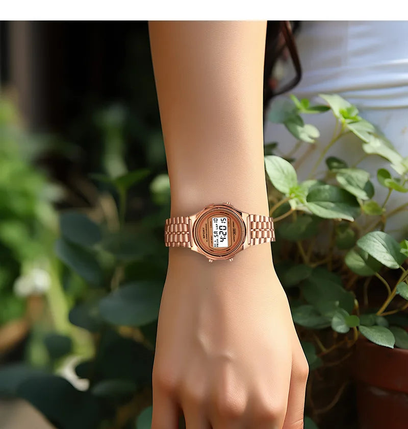 Women's Retro LED Digital Watch – Stainless Steel Strap