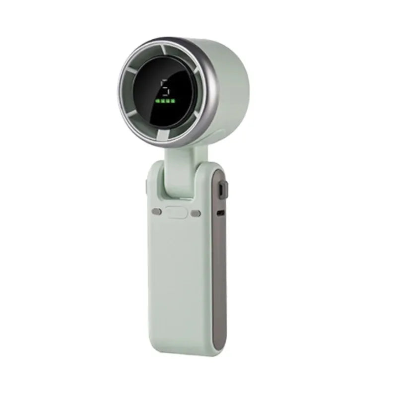 Portable Mini Turbine Fan – Foldable Handheld & Desktop USB Rechargeable Fan (White / Black / Green)