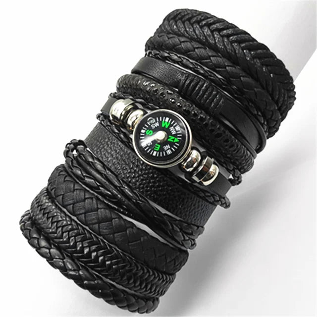 10-Piece Leather Wrap Bracelet Set — Handmade Woven