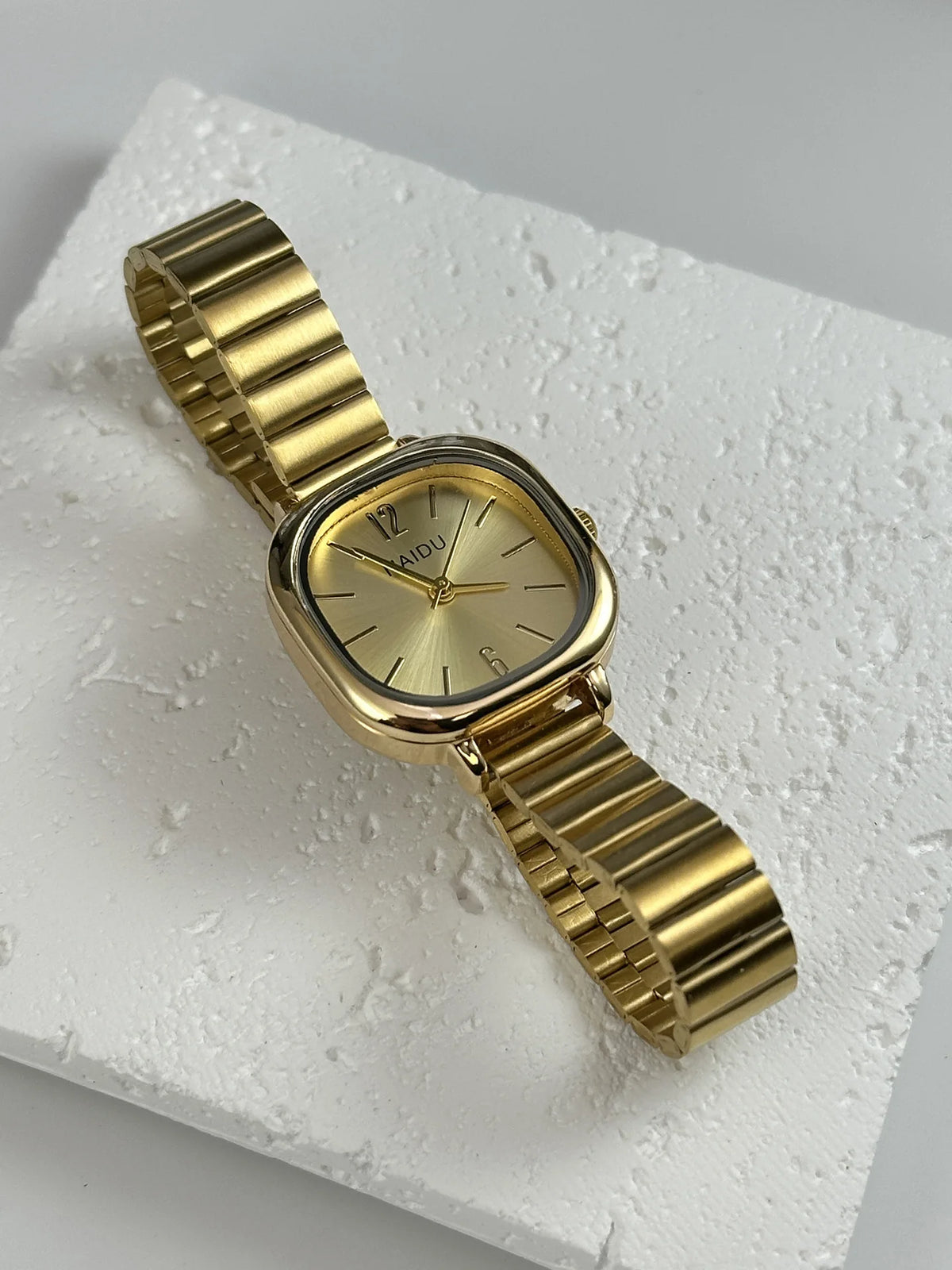 Women's Square Quartz Watch – Expandable Stainless Steel Band | Silver, Gold, Gold/Red, Gold/Black