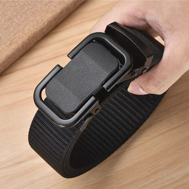 Men's Nylon Canvas Belt – Automatic Metal Buckle, Outdoor & Work