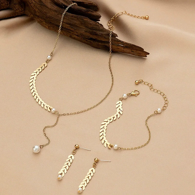 Gold Pearl Jewelry Set