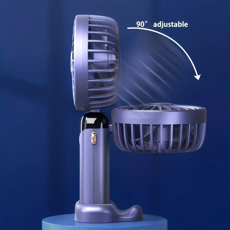 Portable Mini Fan – 6 Speeds, LED Light, USB Rechargeable & Foldable