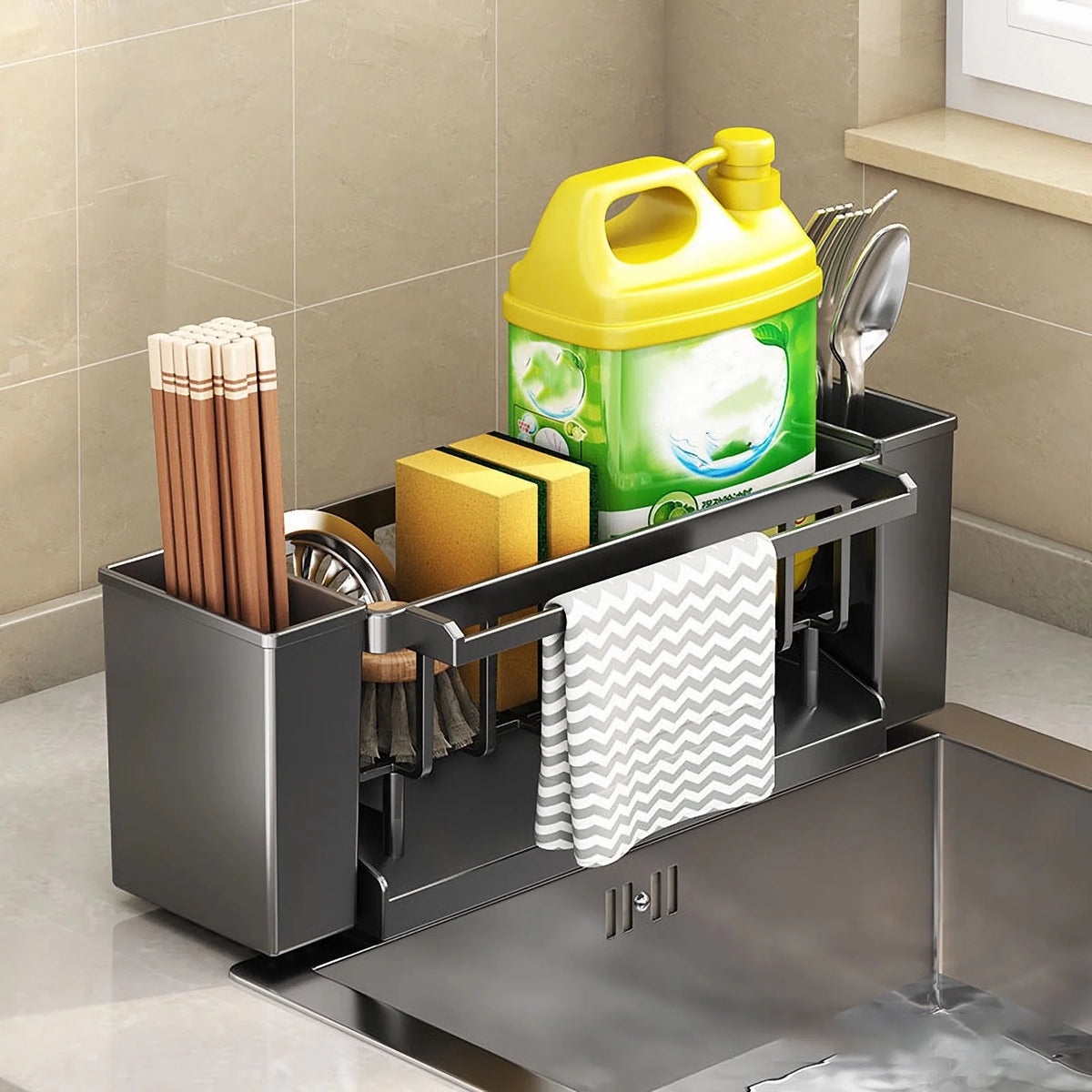 Kitchen Sink Organizer – Sponge, Brush & Rag Drain Rack for Sink & Bathroom