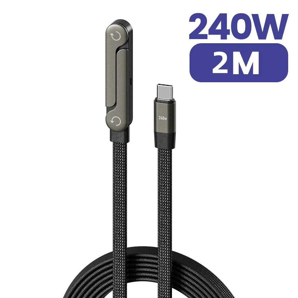 240W USB-C to USB-C Cable – 2-in-1 with Foldable Phone Holder, Fast Charge & Data