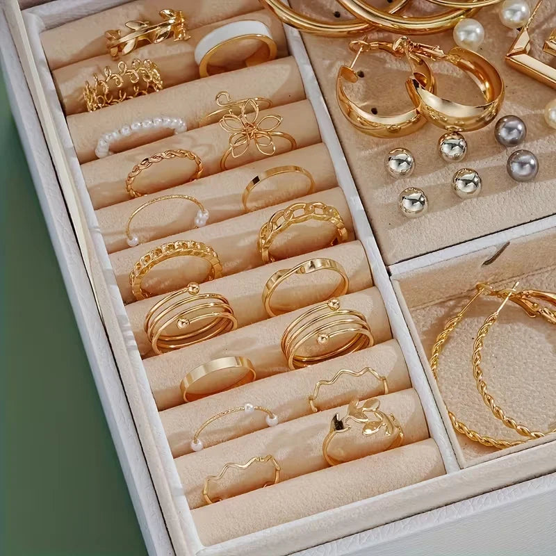 86-Piece Boho Jewelry Set – Pearl & Alloy Earrings, Necklaces, Rings & Bracelets | Gold & Silver