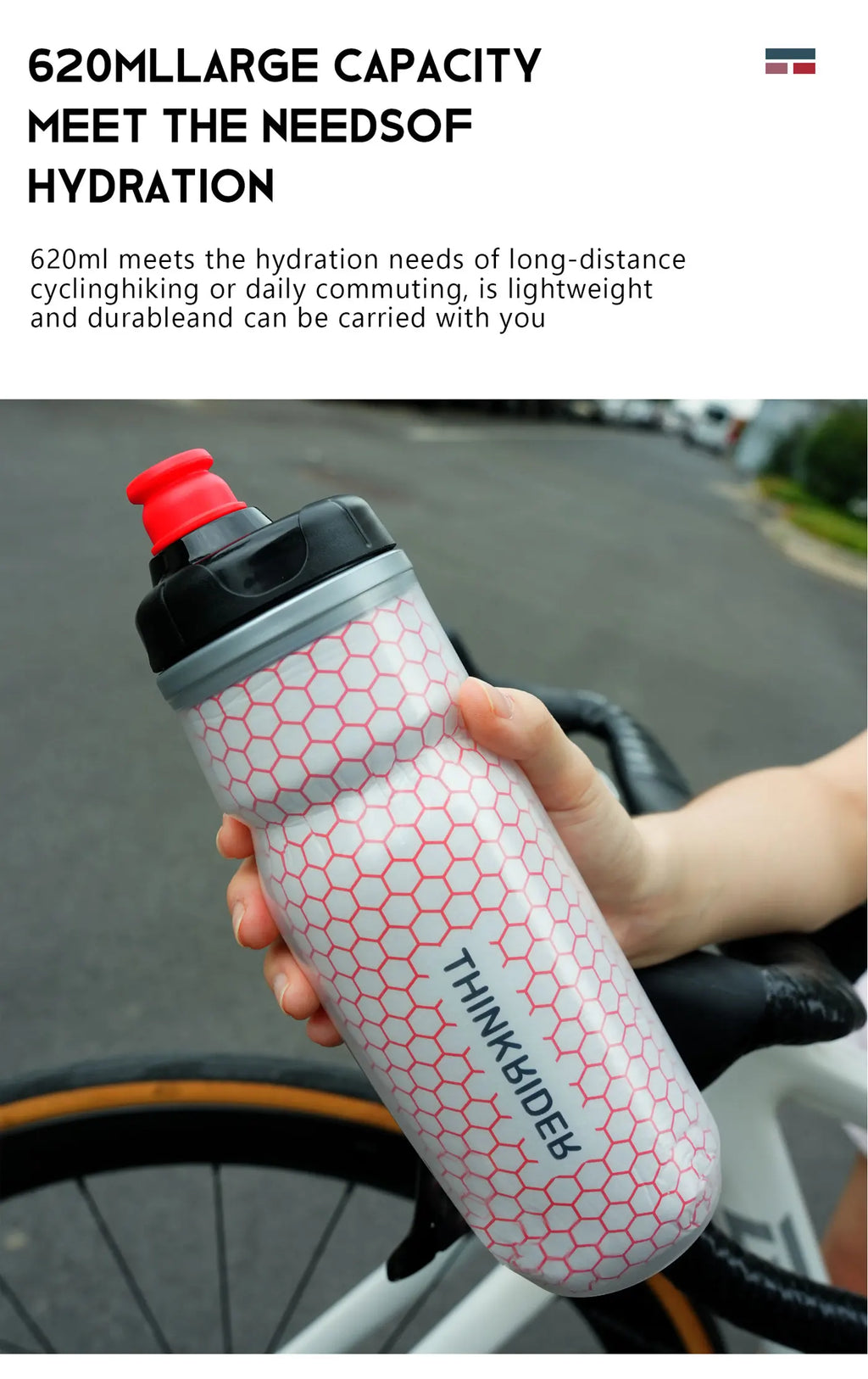 ThinkRider Bike Water Bottle 620ml (21oz) – PP5 Heat & Cold Resistant Cycling Bottle for Mountain & Road Biking