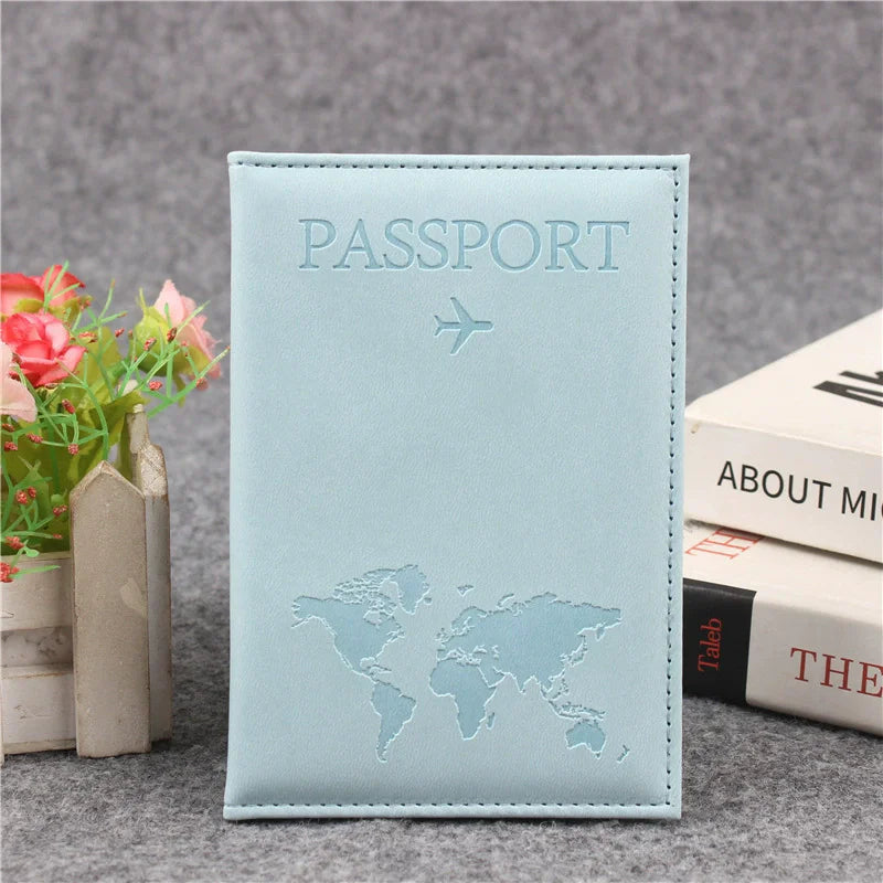 Women's PU Leather Passport Cover – Card Holder & ID Document Wallet | World Map
