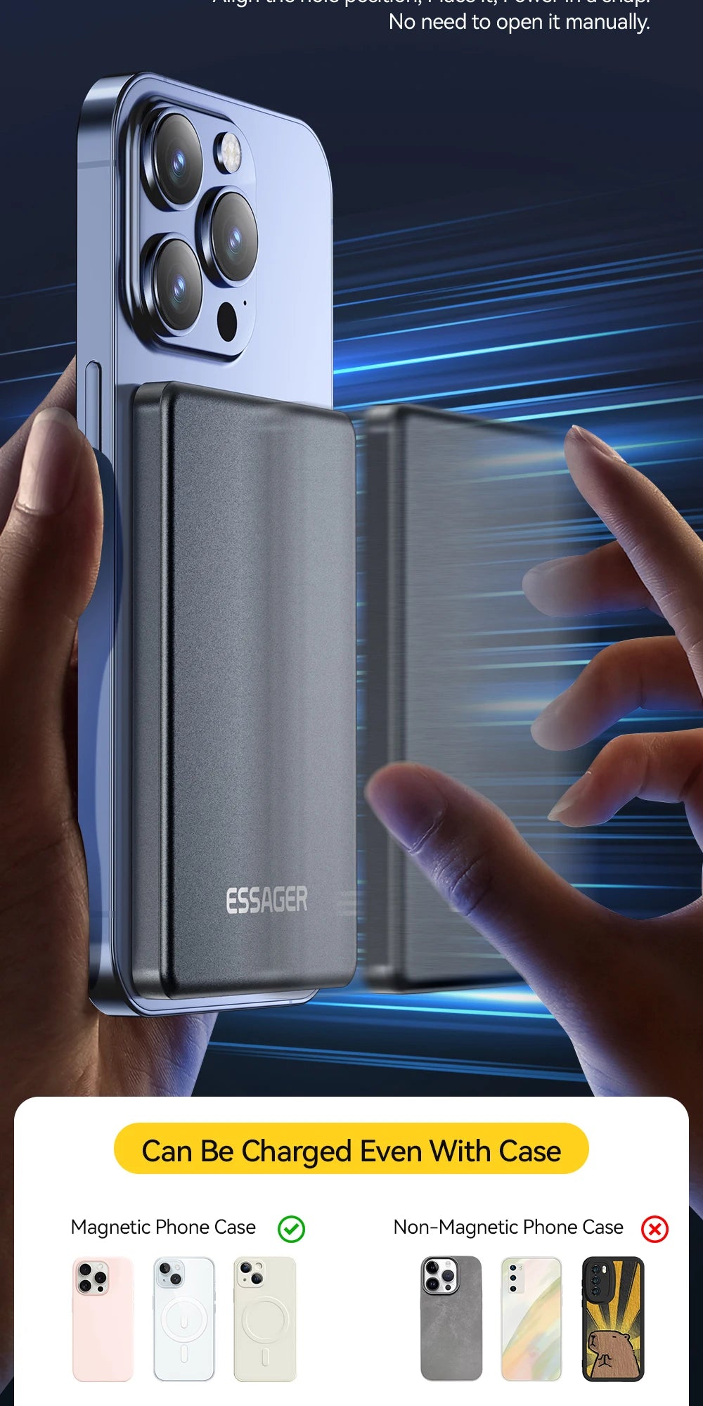 Essager 5000mAh Magnetic Wireless Power Bank – 20W, Ultra-Slim Metal, MagSafe, iPhone 14-17