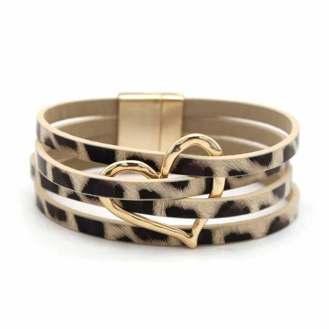 Leather Wrap Bracelet — Multilayer Wide Cuff