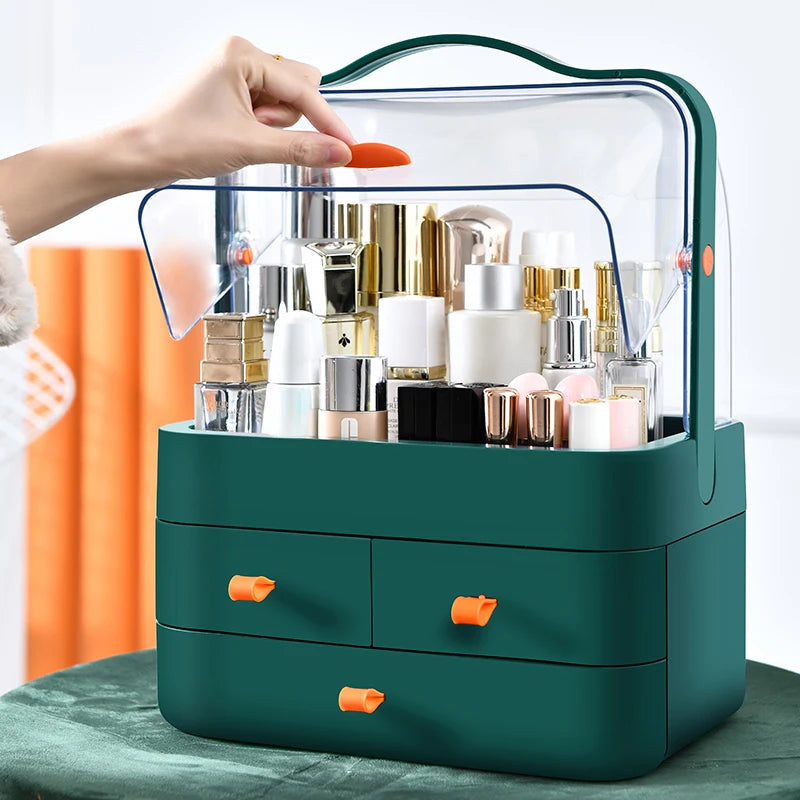 Desktop Makeup Organizer with Drawer – Dust-Proof Cosmetic Storage Box & Shelf