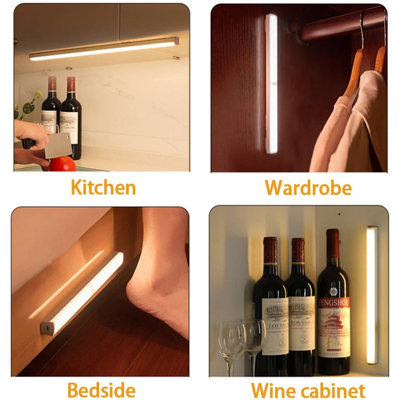 LED Strip Night Light – Motion Sensor, USB-C Rechargeable, Cabinet & Stair Lamp