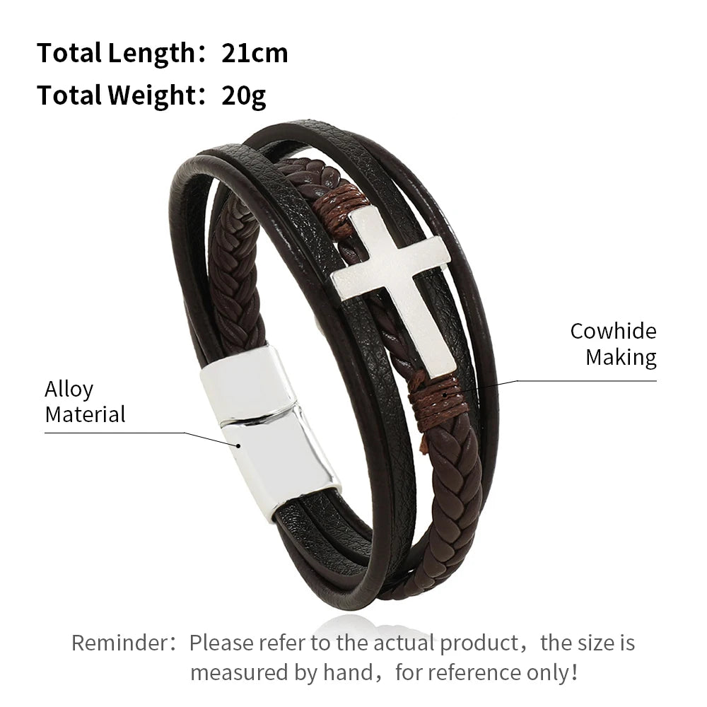 Men's Stainless Steel Leather Bracelet — Braided