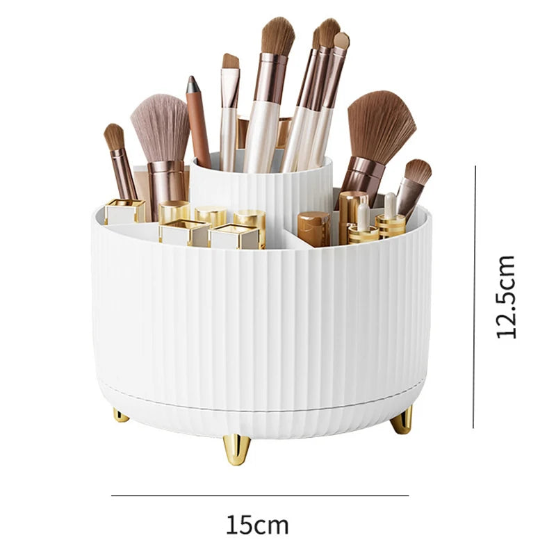 360° Rotating Makeup Storage Box – Desktop Cosmetic Organizer & Brush Holder