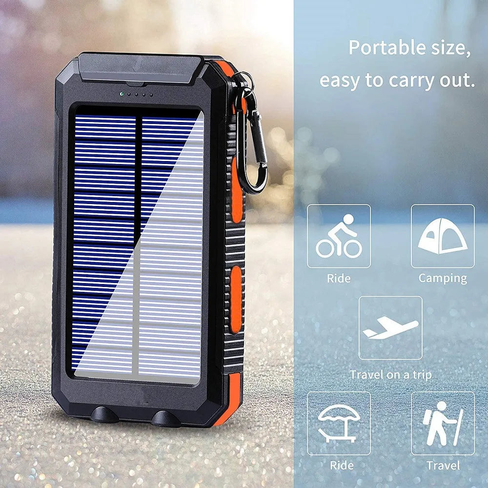 Solar Power Bank 80000mAh – Portable Charger with LED Flashlight & Compass