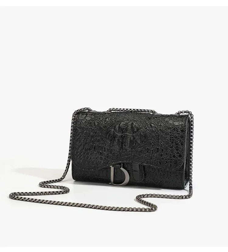 Women's Sequined Chain Crossbody Bag – Animal Print, Box Shape | Black