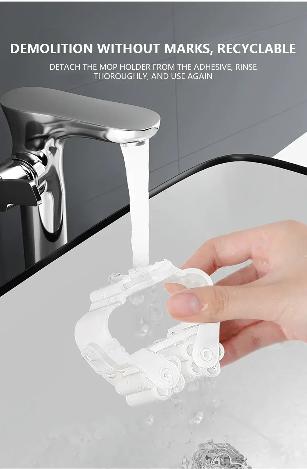 Self-Adhesive Mop & Broom Wall Holder – No-Drill Waterproof Clip Organizer