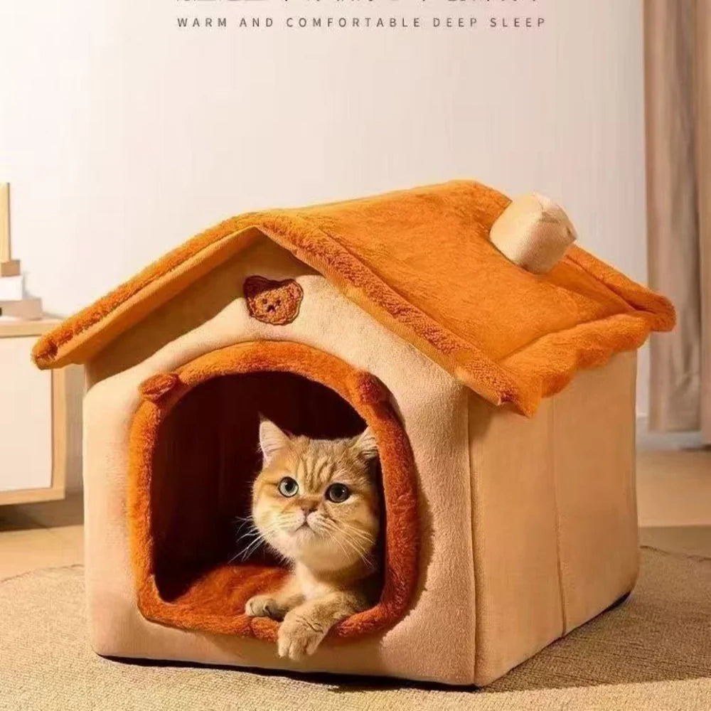 Dog House Style Pet Bed – All-Season Removable & Washable Warm Bed for Dogs & Cats