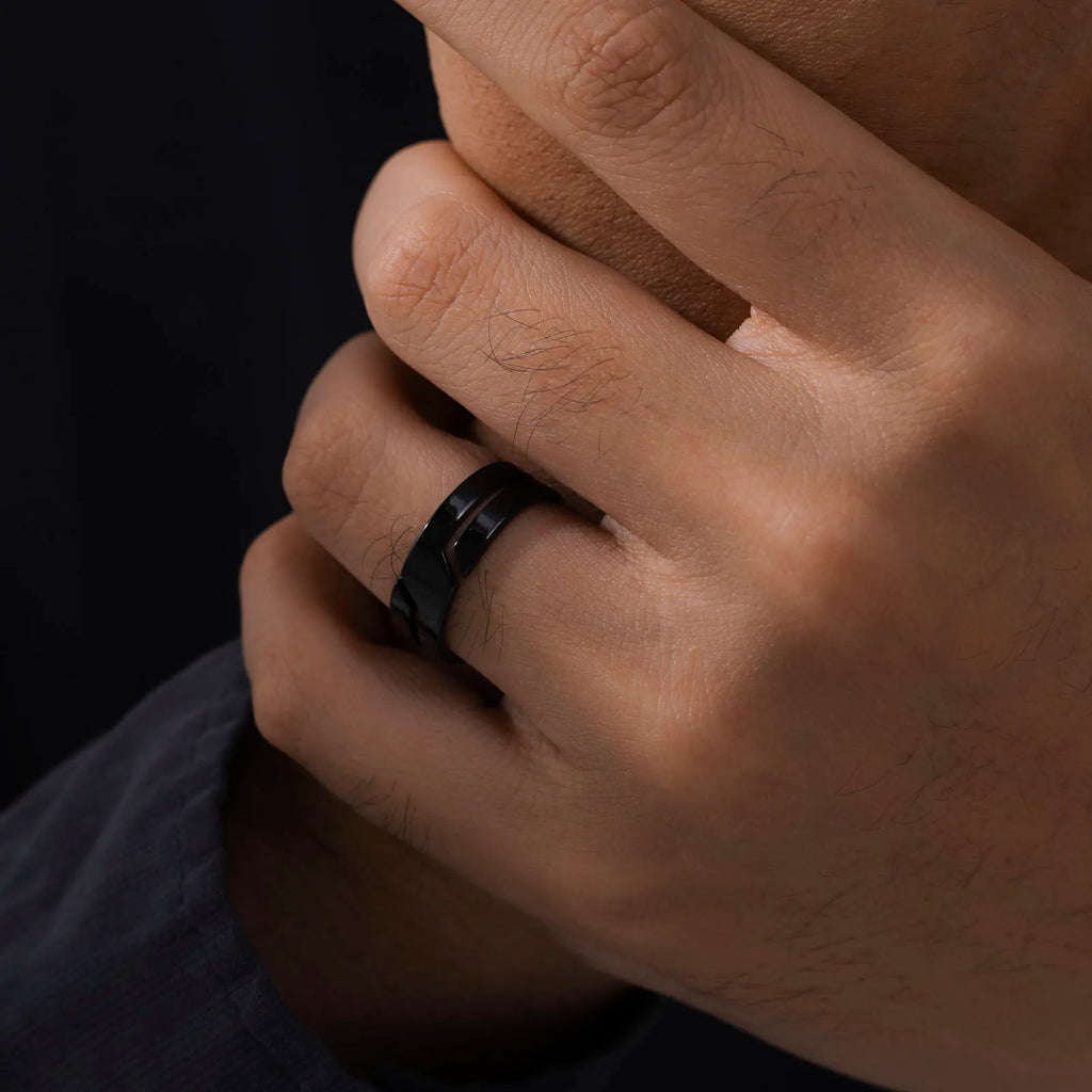 Stainless Steel Minimalist Ring — Black Casual Band