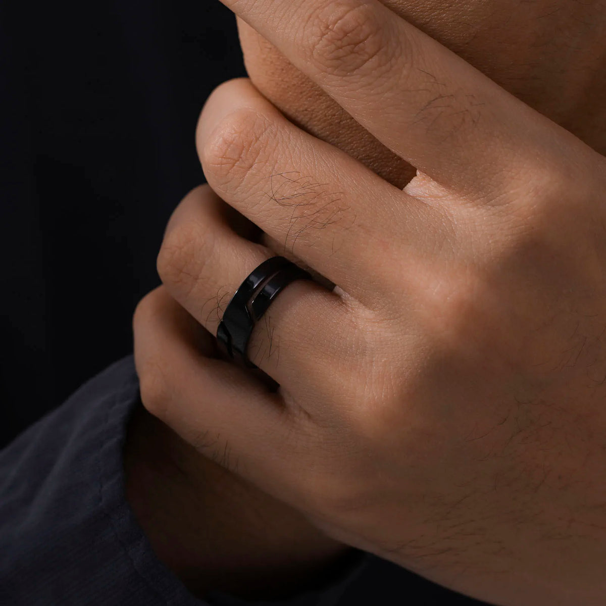 Stainless Steel Minimalist Ring — Black Casual Band