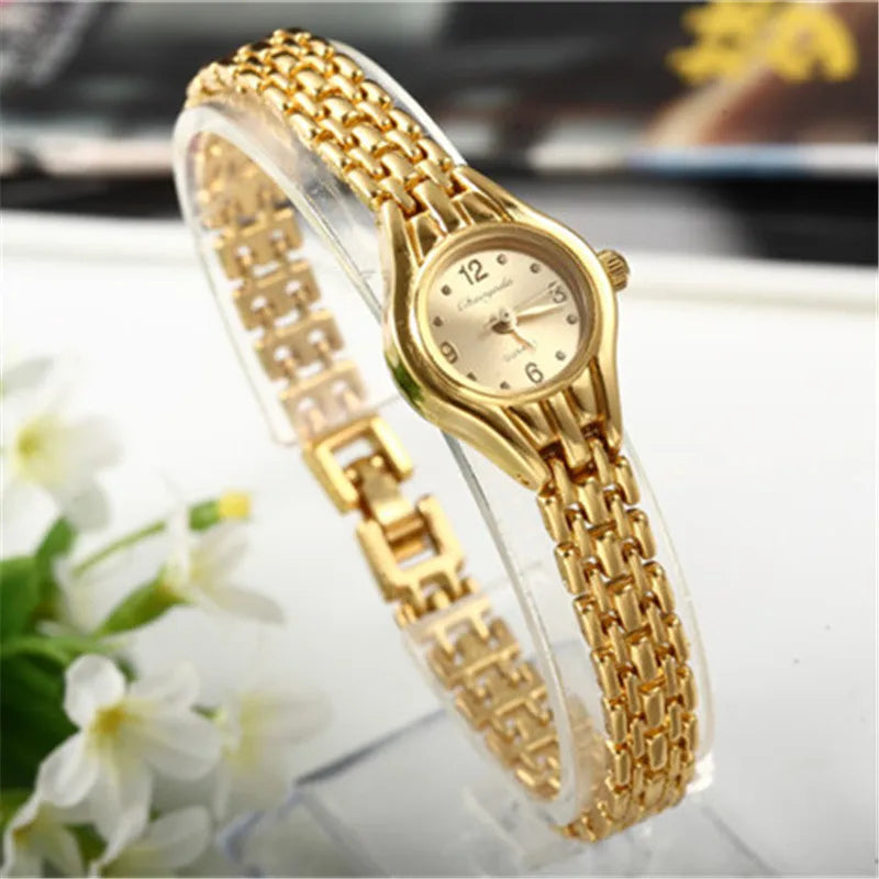 Women's Gold Bracelet Watch – Small Dial Elegant Quartz Wristwatch