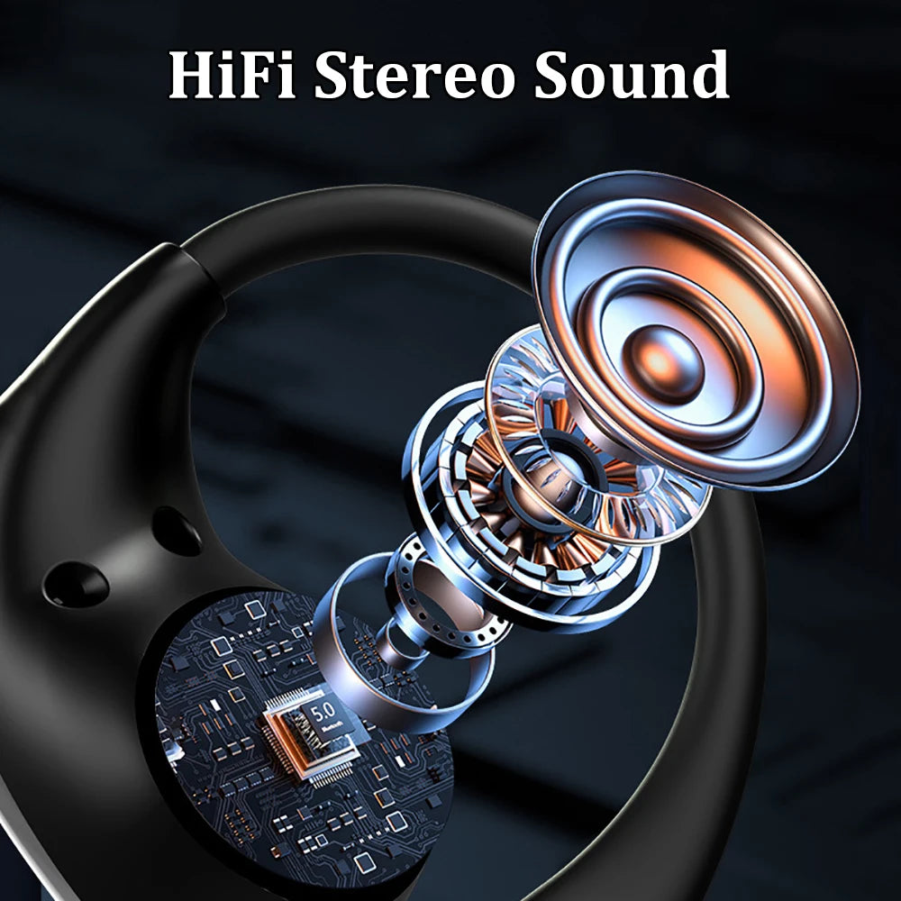 Bluetooth 5.4 Ear Hook Wireless Earphones – HiFi Sound, ANC, LED Display & 100-Day Standby