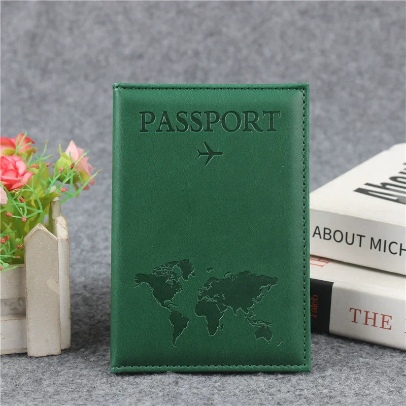Women's PU Leather Passport Cover – Card Holder & ID Document Wallet | World Map