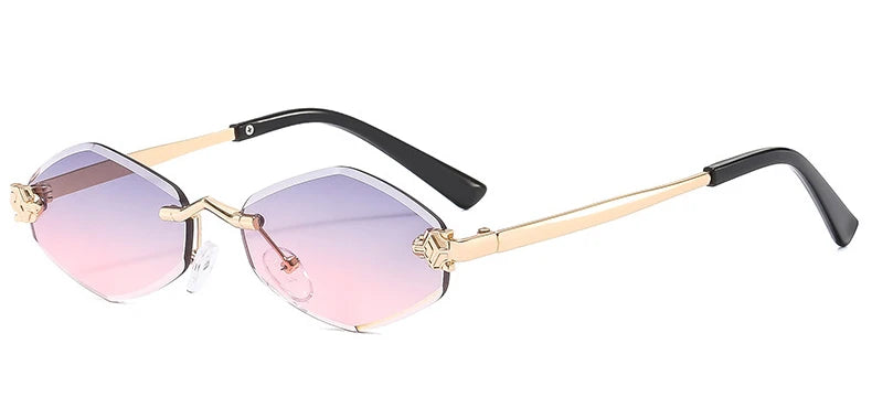 Women's Polygon Rimless Sunglasses – Gold Metal Frame, UV400 | Vintage Rhombus Style
