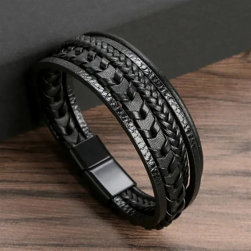 Men's Leather Charm Bracelet